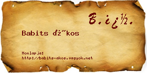 Babits Ákos névjegykártya